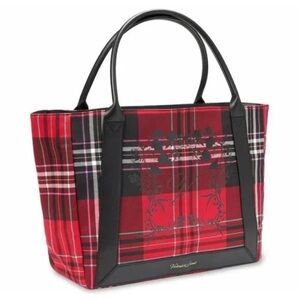 Victoria's Secret 2020 Womens Large Tote Bag Red and Black Tartan Plaid, nwot
